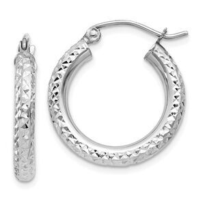 3mm, 14k White Gold Diamond-cut Hoops, 20mm (3/4 Inch)